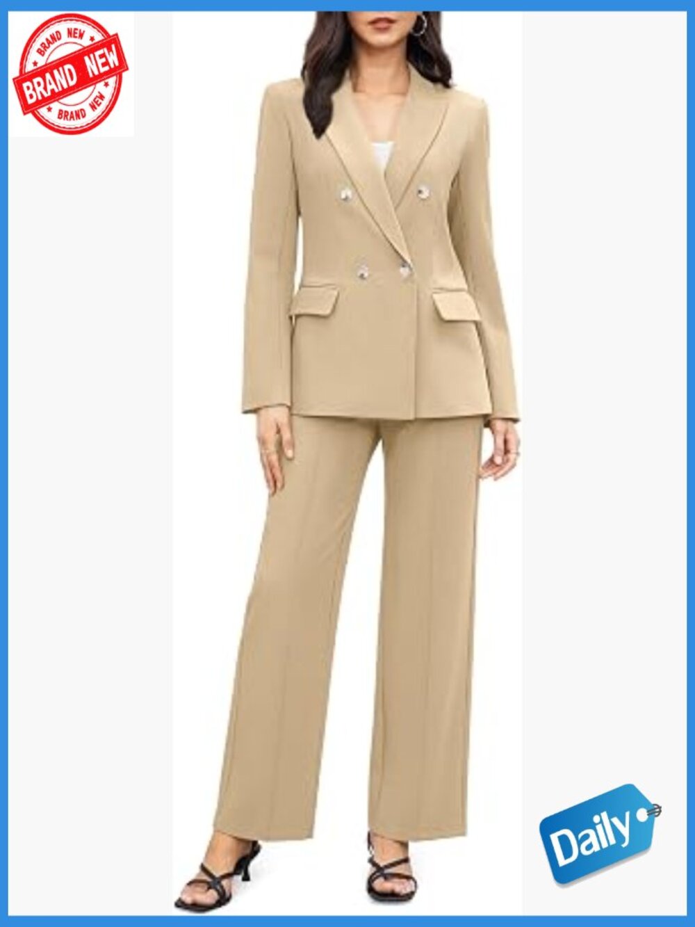 2 Piece Blazer & Wide Leg Pantsuit Set Business Casual Work Suit